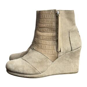 Women's Toms Desert Wedge Taupe Suede Leather Bootie Heels